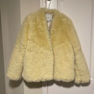 CANARY YELLOW CROPPED MANGO FUX FUR COAT